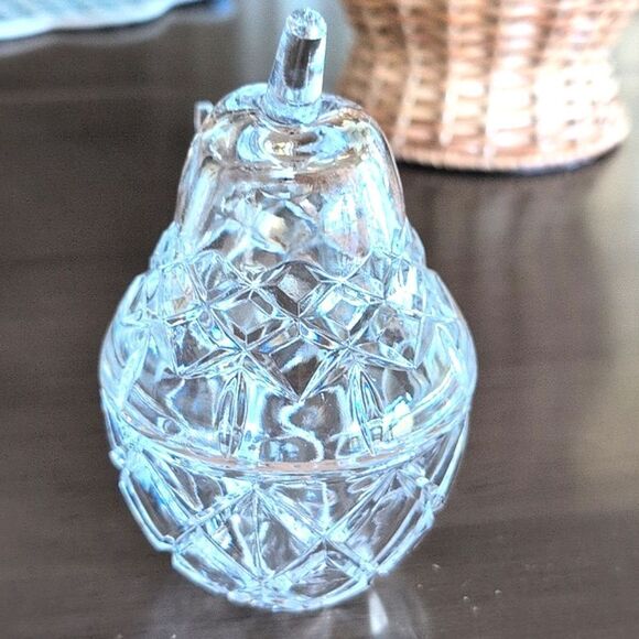 Vintage Clear Glass Pear Shaped Jam Jar Condiment Serving Dish with Spoon - Picture 9 of 10